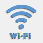 Wifi zone, blue vector emblem