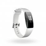Product render of Fitbit Inspire HR, 3QTR view, in White and Black