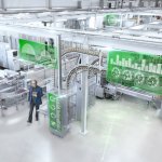 High angle view of printing press conveyor belts in printing plant