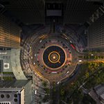 Top view of the Singapore landmark financial business district with skyscraper. Fountain of Wealth at Suntec city in Singapore