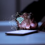 Business,Using,Smartphone,with,Wifi,Icon,business,Communication,Social,Network,Concept.
