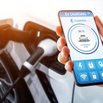 EV charging station for electric car with mobile app display charger status