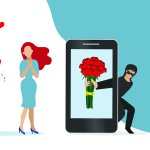Scammer online chatting with woman and sending rose flowers on s