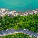 Aerial,View,Of,Road,And,Beach,Between,Khanom,And,Sichon,