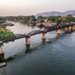 Aerial,View,Of,The,Death,Railway,Bridge,Crossing,River,Khwae